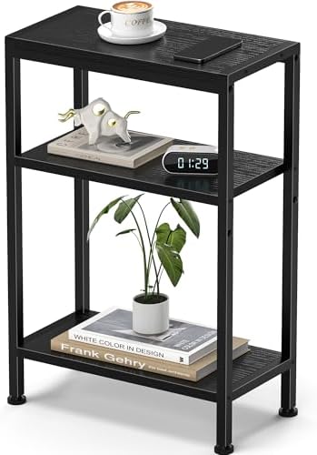 Narrow Side Table for Small Space, 3 Tier Slim End Table, Thin Nightstand, Skinny Snack Couch Table, Sofa Bedside Table in Living Room, Bedroom, Study, Kitchen and Balcony (Black) by HOME