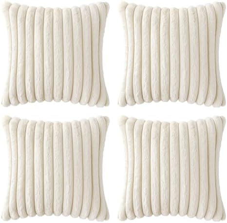 MIULEE Faux Fur Plush Decorative Throw Pillow Covers 20x20, Cream White - Image 7