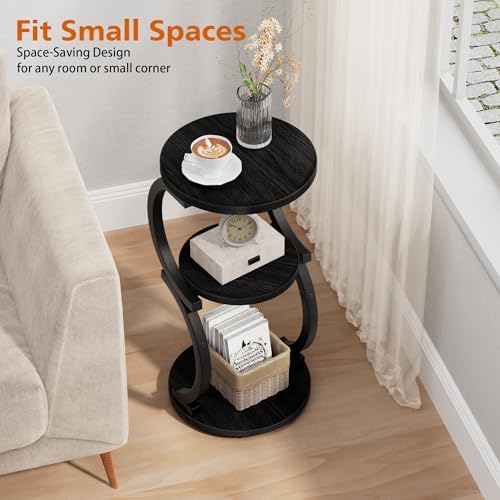 JUSTOGO Small Side Table, 3-Tier Round End Table for Small Spaces, Black - Image 4