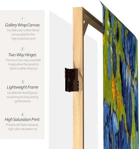 Red Lantern 3 ft. Short Double Sided Works of Van Gogh Canvas Folding Screen Irises/Starry Night Over Rhone 3 Panel Freestanding Partition and Separator for Modern and Contemporary Bedroom Home Office - Image 4