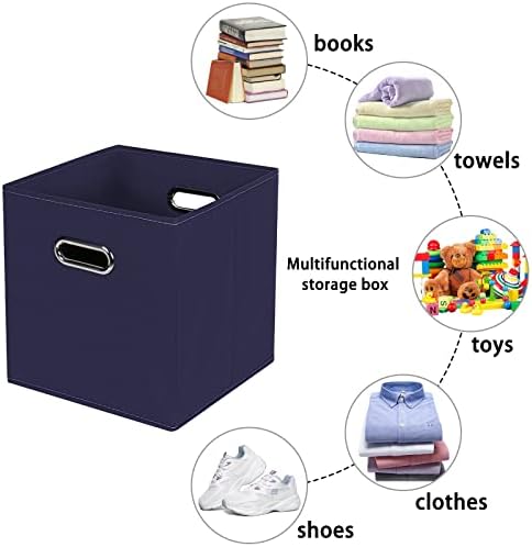 Fabric storage bins Cubes, Fabric Cube Organizer with Handle, Foldable Cube Bins for Cloth or Accessary Storage, 11x11x11, Set of 8, (Navy Blue) - Image 3