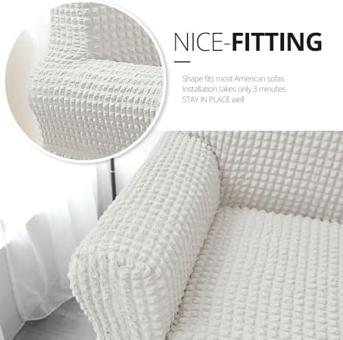 NICEEC Sofa Covers Ivory Couch Cover Stretch Sofa Slipcovers with Skirt - Image 3