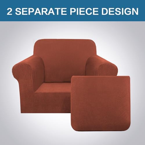 H.VERSAILTEX 2 Piece Couch Cover Stretch Stylish Chair Cover Furniture Cover/Protector Featuring Jacquard Textured Twill Fabric, High Spandex Slipcover Machine Washable(Chair, Rust) - Image 3