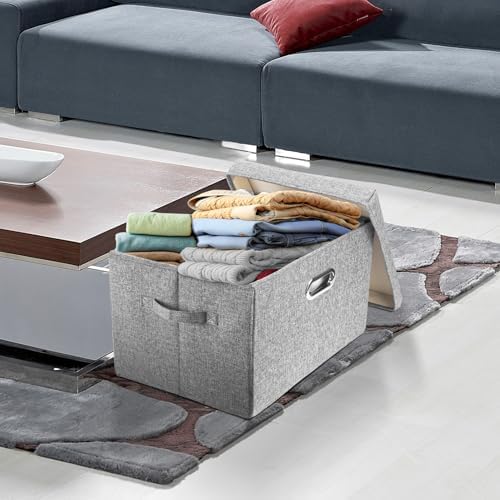 TYEERS Large Storage Bins with Lids, Collapsible, Washable, Fabric Storage Boxes for Organizing, 17.3x11.8x11.4 inches, 5 Pack, Gray - Image 5