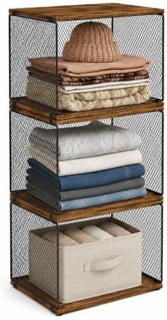 Honkazita 3-Pack Stackable Wire Closet Organizers with Wood Tops by Honkazita