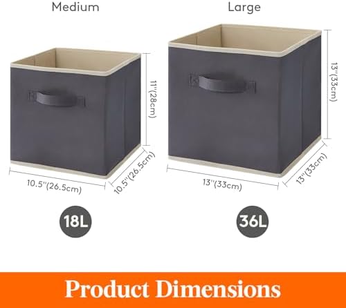 Lifewit Storage Cubes, 11 Inch Organizer Bins, 18L Gray, 16 Packs - Image 2
