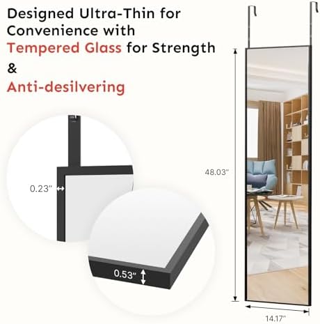 Kosmonia 48x14 Inch Full Length Tempered Glass Door Mirror - Image 6