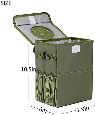 AOKJOY Car Garbage can with lid Leak Proof Vehicle Trash Can 3 Storage Pockets Hanging Waterproof car Trash Bag for SUV Green - Image 2