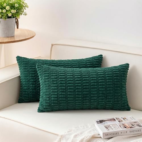 Pack of 2 Corduroy Decorative Throw Pillow Covers 12x20 Inch, Dark Green by Unknown