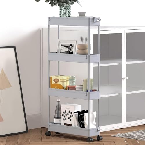 SPACELEAD 2-piece Set Slim Storage Cart 3 Tier,Bathroom Organizer Rolling Utility,Mobile Shelving Unit Slide Out for Office, Kitchen, Laundry Room & Narrow Places - Image 3