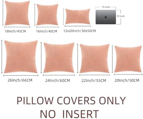 Fancy Homi 2 Packs Coral Big Decorative Throw Pillow Covers 24x24 Inch for Living Room Couch, Rustic Farmhouse Boho Home Decor, Soft Corss Corduroy Patchwork Accent Peach Square Cushion Case 60x60 cm - Image 6