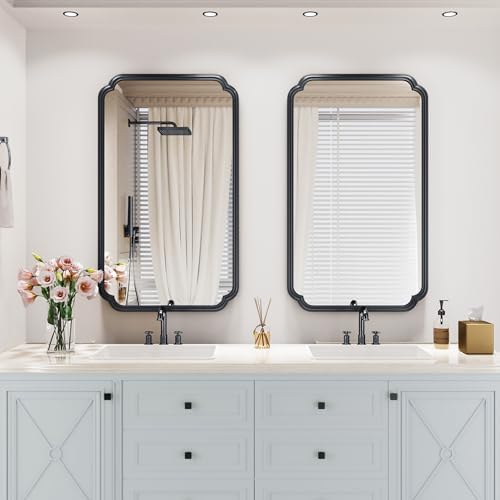 Ferytange 26"x40" Rustproof Bathroom Mirror Black, Round Corner Metal Frame Wall Mirror, Horizontal/Vertical Hanging Over Sink, Bedroom Bathroom Decor - Image 3