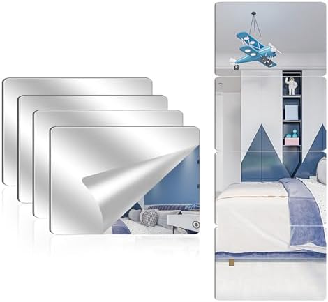 4 Pack Acrylic Mirrors for Wall,8 x 8 Inch Self Adhesive Frameless Small Mirror Tiles, Flexible Plastic Mirror Sheets for Bedroom Home Gym Door (12 * 16 inch) by Unknown