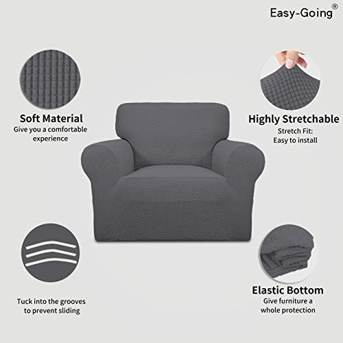 Easy-Going Stretch Chair Slipcover with Arm Washable Gray - Image 3