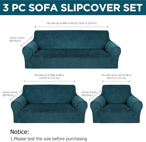 Peryiter 3 Pcs Couch and Loveseat Sofa Covers,Deep Teal,Velvet - Image 2