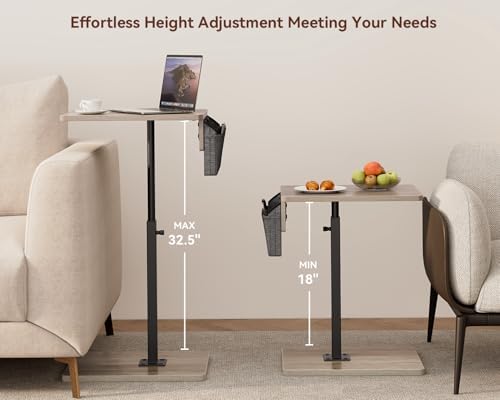 Vagusicc Sofa Armrest Tray Table for Couch, 360° Swivel Height Adjustable TV Tray Table for Small Spaces, Snack Side Table for Couch, Bed, Chair, C Shaped End Side Table for Eating, Reading, Laptop - Image 4