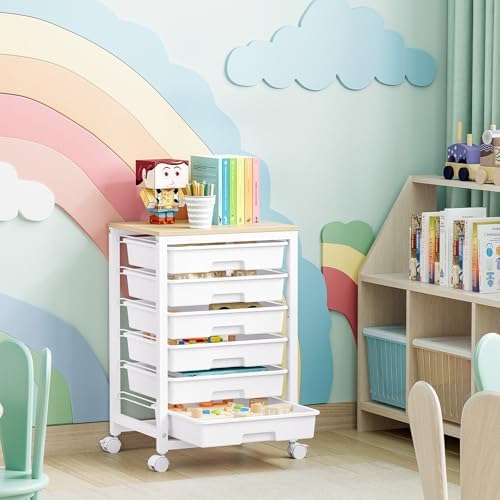 SYKIARIOL Rolling Cart with 6 Drawers,White - Image 6