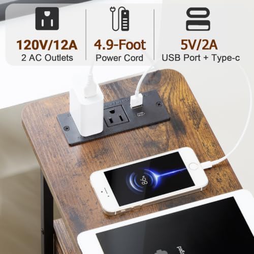 LOAKEKEL Narrow End Table with Charging Station, Small Nightstand - Image 5