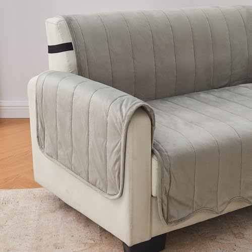 Great Bay Home Velvet Chair Cover - Washable Slipcover Furniture Protector with Elastic Straps - Furniture Cover for Dogs, Kids, and Pets - Stitched Detail (Wild Dove Grey) - Image 3