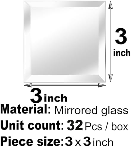 32 Pcs Peel and Stick Beveled Mirror Glass Tile. 3x3 Inch Mirror Backsplash Tiles. Cute Mirror Strip Tile for Kitchen, Bathroom Wall. 32 Pcs - Image 4