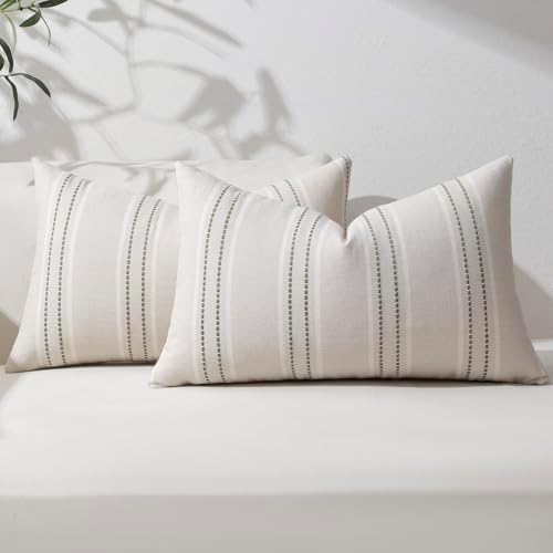 Hckot Sage GreenThrow Pillow Covers 12x20 Lumbar Striped Pillow Covers by Hckot
