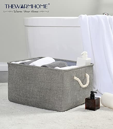 TheWarmHome Fabric Storage Bins Baskets for Organizing, Large Sturdy Storage Basket W/Handles, Decorative Foldable Storage Baskets for Shelves Closet Nursery Toy (X Large - 3 Pack 17.7L×13.8W×9.8H) - Image 3