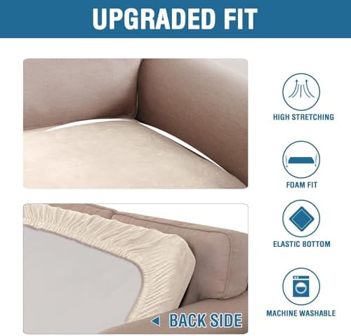 H.VERSAILTEX Velvet Stretch Individual Cushion Cover Plush Cushion Slipcover for Loveseat Sofa Furniture Protector Seat Cushion Sofa Cover (1 Piece Loveseat Cushion Cover, Cream) - Image 6