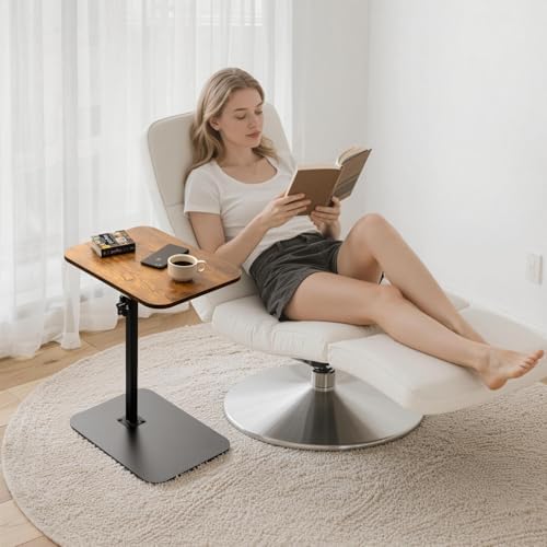 ZEAPTAC C-Shaped Side Table, 360° Swivel Height Adjustable, Lightweight Portable TV Tray Snack End Table for Couch Sofa Bed Small Spaces-Dark Brown Wood - Image 6