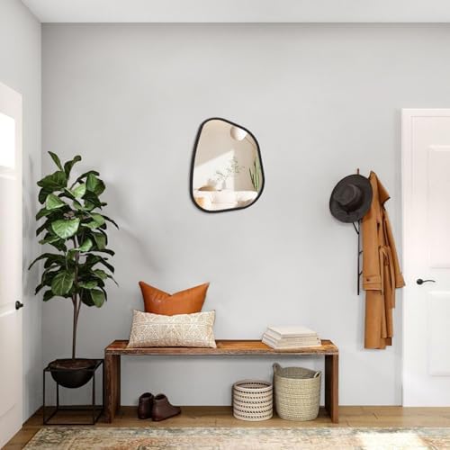 Asymmetrical Mirror for Wall Irregular Oval Wood Frame Modern Unique Wall Mirror Decorative Vanity Bathroom Living Room Bedroom Entryway Hallway Artistic Wavy Mirror Small 14"x10" - Image 5