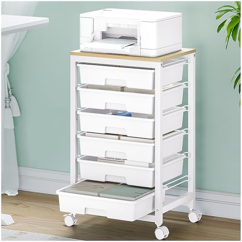 SYKIARIOL Rolling Cart with 6 Drawers,White by SYKIARIOL