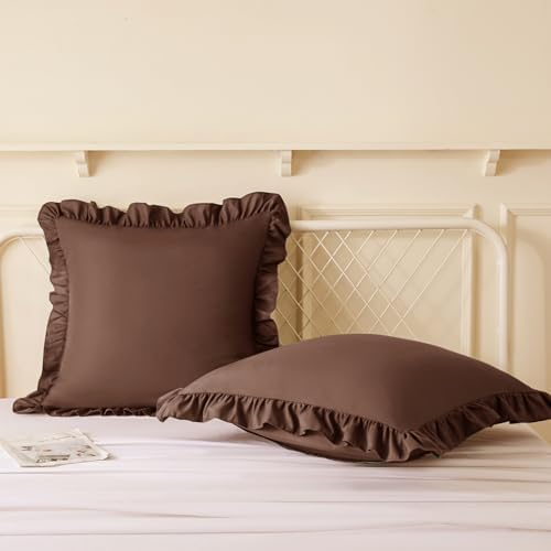 KKJIAF 2 Pack Ruffle Pillow Cases 26x26 Inches, Brown - Image 4