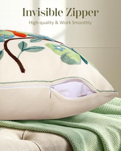 Embroidered Throw Pillow Cover 18x18 Inch, Branch Butterfly - Image 3