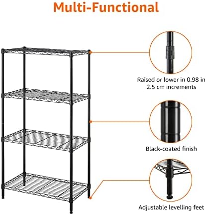 Amazon Basics 4-Shelf Steel Wire Storage Shelves for Garage, Adjustable Metal Shelving Unit, 200 lbs Per Shelf, 23.2" W x 48" H x 13.4" D, Black - Image 6
