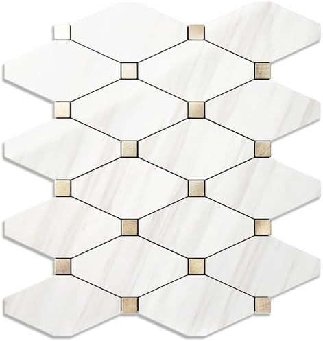 STICKGOO 1 Sheet Peel and Stick Backsplash, Polished Dolomite PVC Mixed Metal Gold Kitchen Backsplash, Stick on Backsplash Wall Tiles for Kitchen, Bathroom, RV by STICKGOO