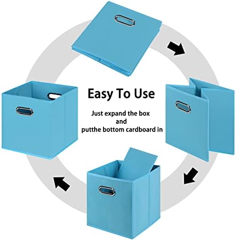 Black Foldable Storage Cubes Bins , Fabric Storage Box Cubes Organizer Baskets with Dual Handles for Home Organizer(Blue) - Image 6