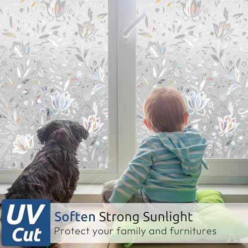 rabbitgoo Window Privacy Film, Stained Glass Cling, Tulip 23.6" x 118.1" - Image 2