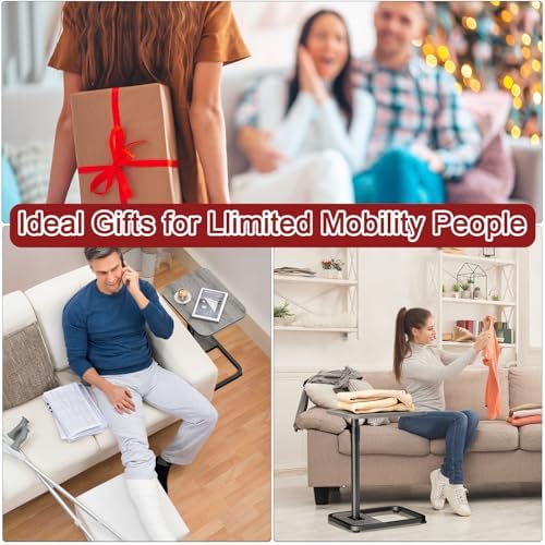 GOYLSER C Shaped End Table for Couch, Height Adjustable Living Room Rotating Couch Tray Tables Sofa Table Tv Trays for Bedroom, Swivel Wooden Side Table for Small Space, Grey - Image 6