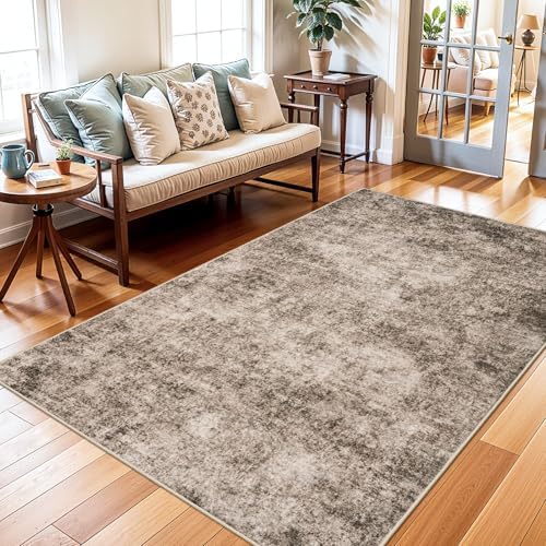 3x5 Living Room Area Rug - Modern Abstract Washable Bedroom Rugs with Non Slip Rubber Backing Indoor Low Pile Carpet for Office Nursery Soft Ultra Thin Home Decor Floor Mat for Bathroom 3x5 Brown by YOUFORTONG