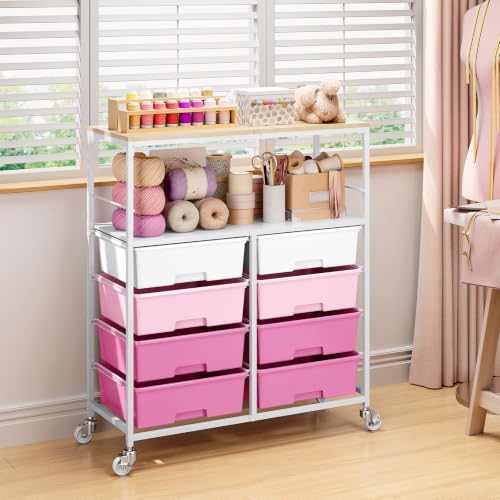 APEXCHASER Rolling Storage Cart with 8 Large Drawers, Wooden Tabletop - Image 2