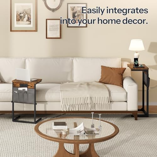 HOOBRO Side Table for Couch, Adjustable Height C Shaped End Table - Image 3