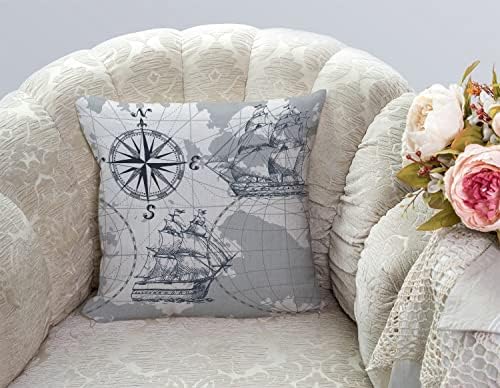 TSSOHU Nautical Sailboat Map Throw Pillow Cover Ship Anchor Cotton Linen Decorative Pillow Case Cushion Cover Home Sofa Decor 18x18 Inch Pillow Cover - Image 3