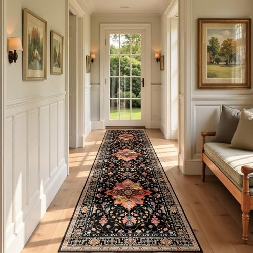 RELEANY Washable Area Rug, Runner 3'x9', Black/Colorful - Image 2