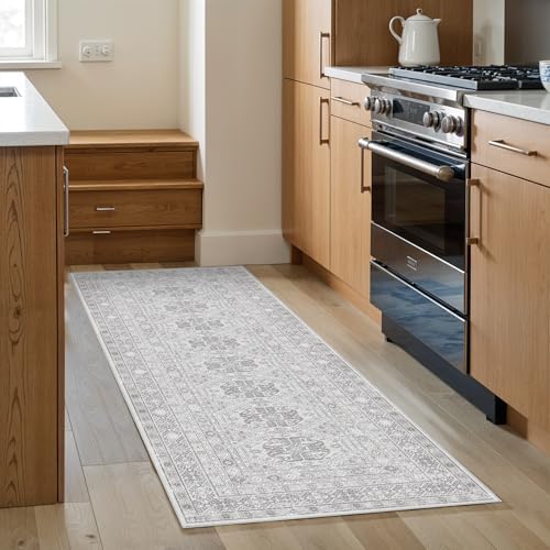 Ksrau 2x5 Runner Rug Washable Vintage: Non Slip Long Kitchen Runners Grey by Ksrau