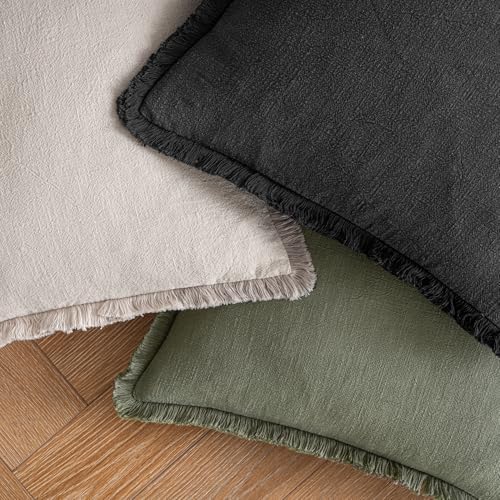 MIULEE Boho Linen Fringe Decorative Throw Pillow Covers Black 18x18 - Image 4