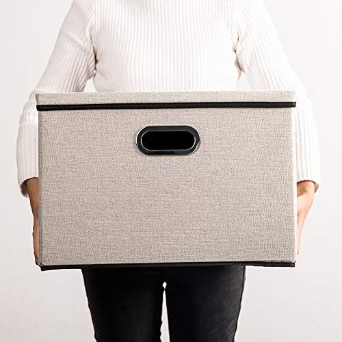 PRANDOM Large Foldable Storage Bin with Lid [1-Pack] Linen Fabric Decorative Storage Box Organizer Container Basket Cube with Handles Divider for Closet Office Living Room Light Grey(17.7x11.8x11.8) - Image 7