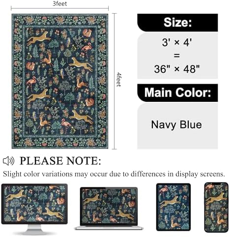 DUKINO 3x4 Rug, Washable Animal Area Rug for Entryway Non Slip, Navy Blue - Image 2