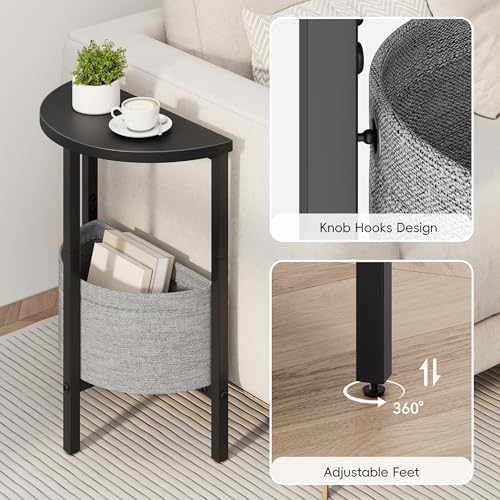 Vagusicc Small Round Side Table End Table, Tall Accent Table with Storage Basket, Set of 2 Half Round Tables Half Moon Tables, Coffee Bedside Tables, Modern Nightstand for Living Room Bedroom, Black - Image 6