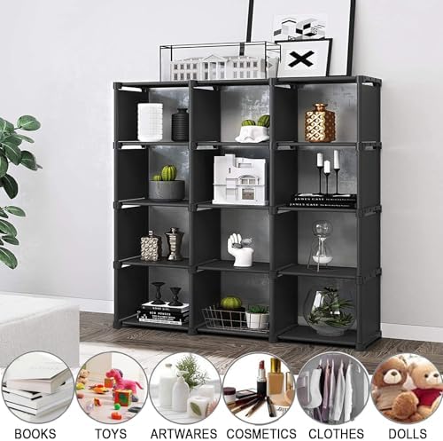 12 Cube Storage Organizer Book Shelves, DIY Open Stackable Bookshelf, Extra Large Plastic Bookcase Rack for Bedroom, Living Room, Home Office - Image 3