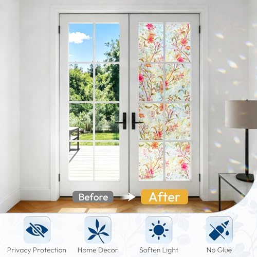 rabbitgoo Stained Glass Window Privacy Film, Cosmos Floral, 23.6" x 118.1" - Image 4