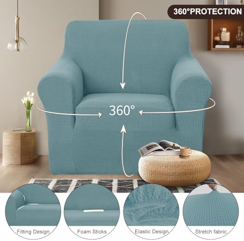 U-NICE HOME Stretch Recliner Chair Cover Armchair Slipcover, Light Blue - Image 3
